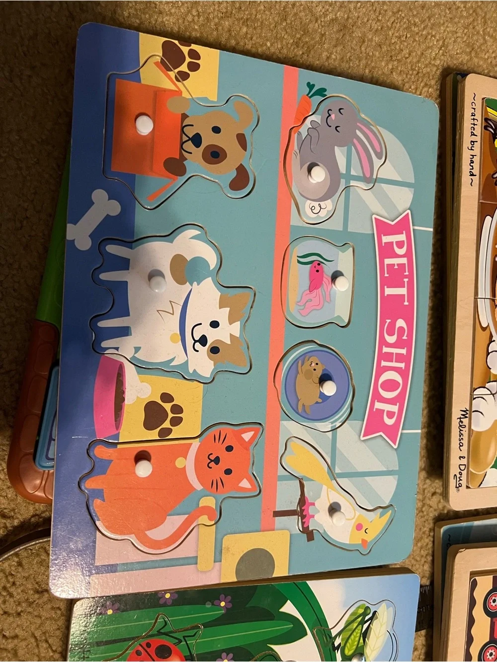 Lot of 10 kids board puzzles and melissa & Doug stand - 2 with sounds